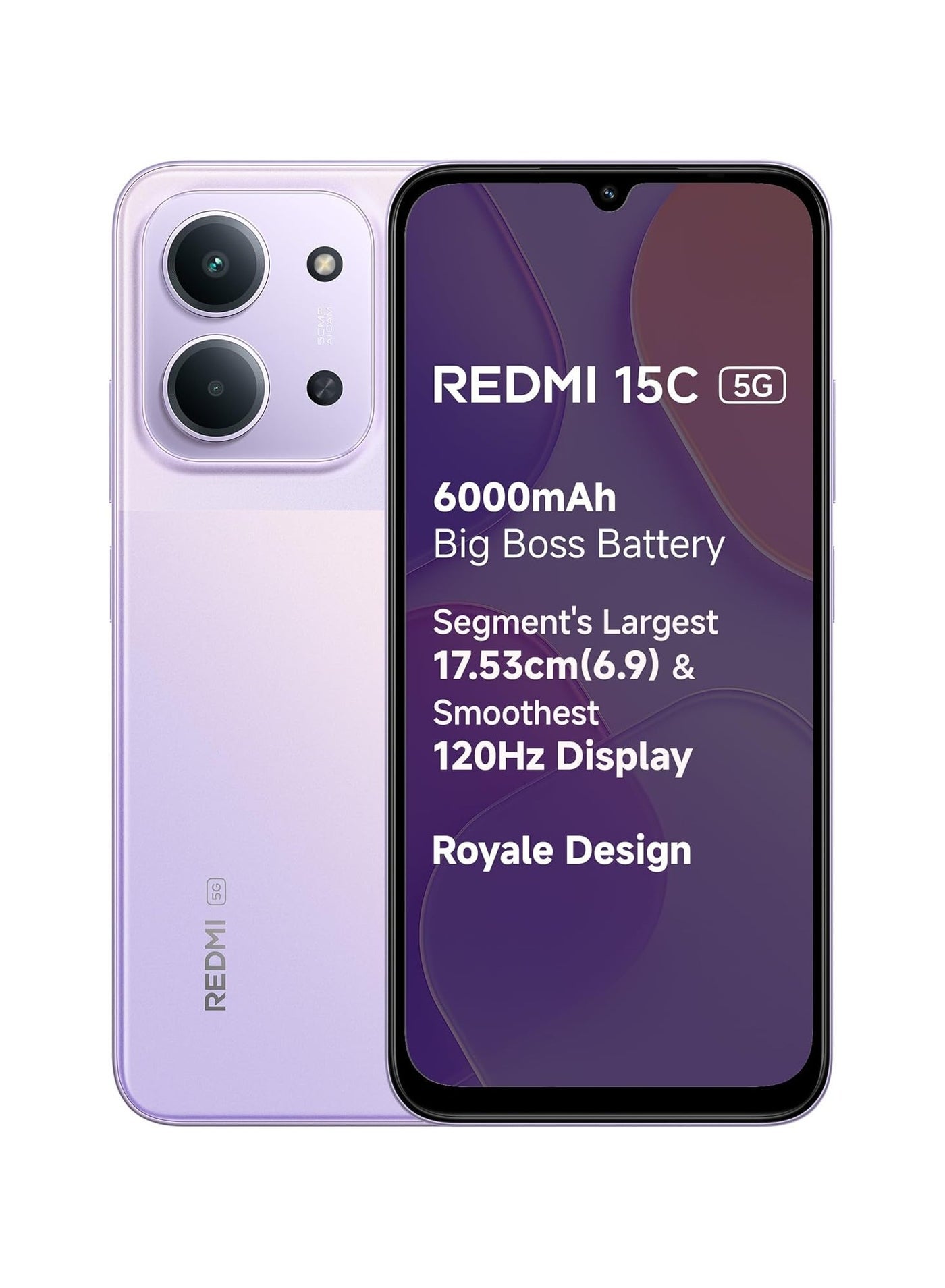 Redmi 15C 5G (Dusk Purple, 6GB RAM, 128GB Storage) | MediaTek Dimensity 6300 5G Processor | 6000mAh Battery with 35W Fast Charging | 50MP AI Dual Camera | 120Hz Display | With Adapter | Indian Version
