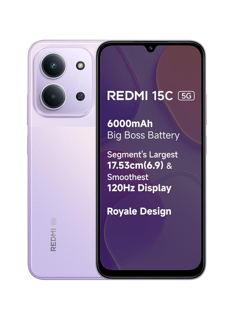 Xiaomi Redmi 15C 5G (Dusk Purple, 6GB RAM, 128GB Storage) | MediaTek Dimensity 6300 5G Processor | 6000mAh Battery with 35W Fast Charging | 50MP AI Dual Camera | 120Hz Display | With Adapter | Indian Version - Image 1