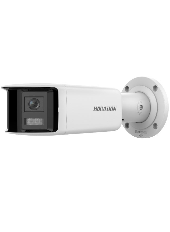 هيك فيجن DS-2CD2T47G2P-LSU/SL 4MP Dual-Lens Panoramic IP Camera, 180° Wide View, ColorVu 24/7 Full-Color, AcuSense Human & Vehicle Detection, Built-in Mic, Speaker & Strobe Light, PoE, H.265+, microSD up to 512GB, IP67 Outdoor Bullet Camera - Image 1