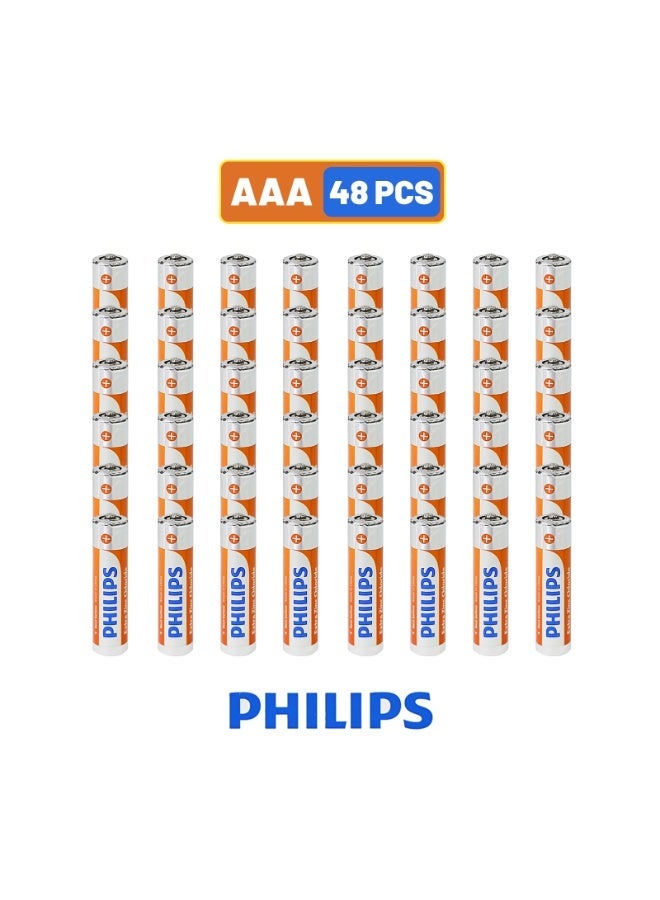 Philips Extra Zinc Chloride AAA Batteries (48-Pcs)  - 1.5V R03 Micro Batteries, 870mAh Super Heavy Duty for Remotes, Clocks, and Low-Power Devices orange - Image 1