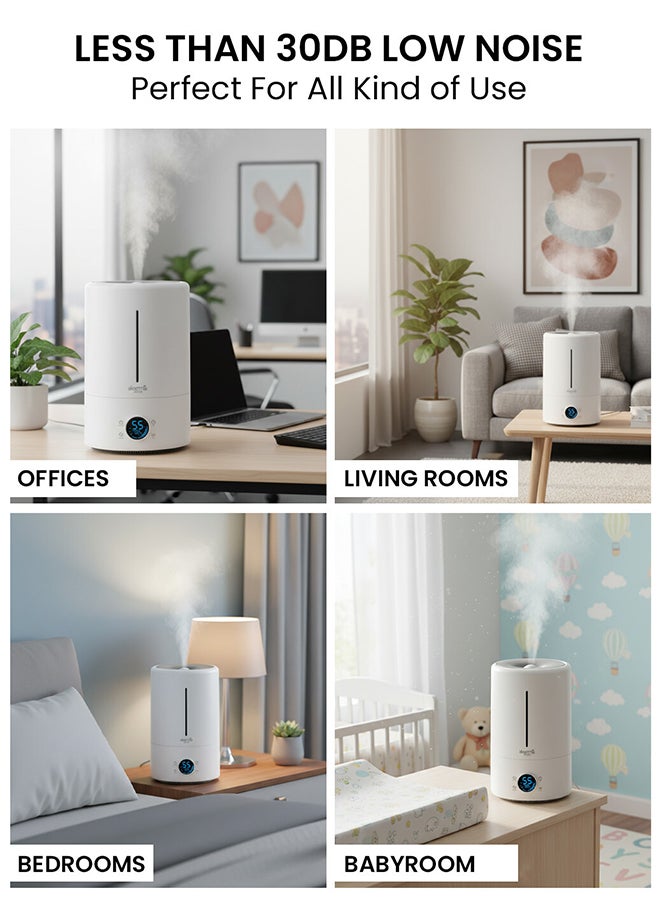 ديرما 5L Humidifier and Diffusers with Aroma Therapy, Cool Mist Air Humidifier for Baby Room, Home, Office & Plant, Auto-Off, Quiet Operation, Touch Display and UV Lamp F628S white - Image 4