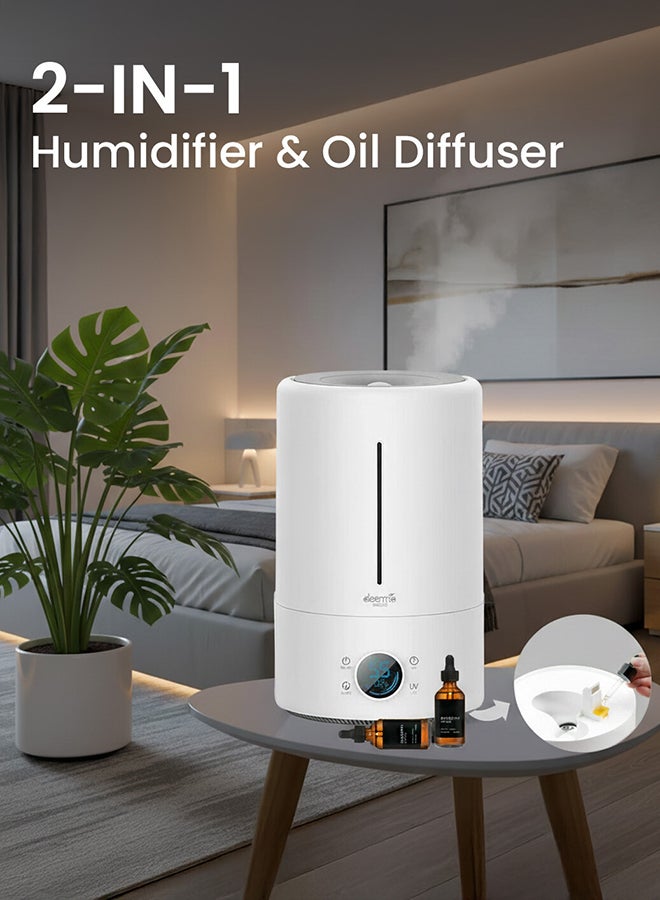 ديرما 5L Humidifier and Diffusers with Aroma Therapy, Cool Mist Air Humidifier for Baby Room, Home, Office & Plant, Auto-Off, Quiet Operation, Touch Display and UV Lamp F628S white - Image 2