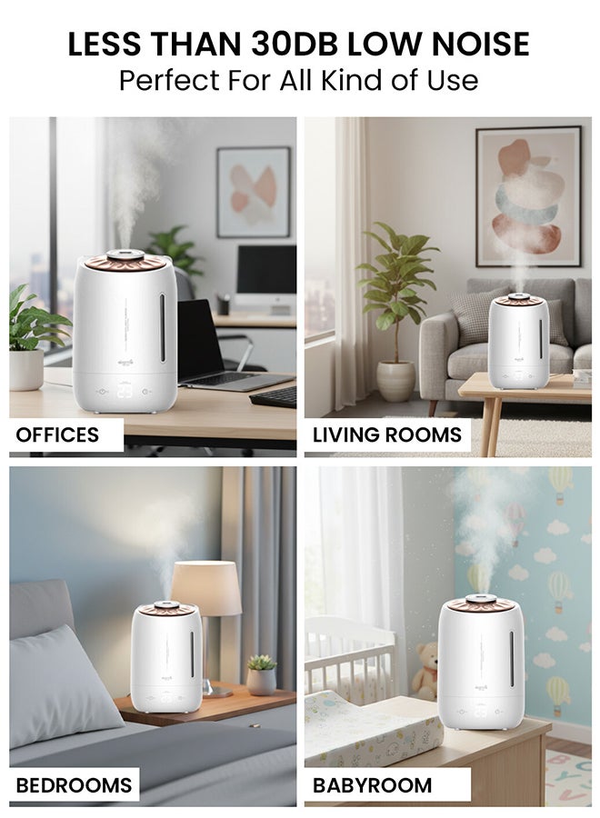 ديرما 5L Humidifier and Diffusers with Aroma Therapy, Cool Mist Air Humidifier for Baby Home, Baby Room, Office & Plant, Auto-Off, Quiet Operation, Touch Display and with 360° Rotation Nozzle F600 white - Image 4