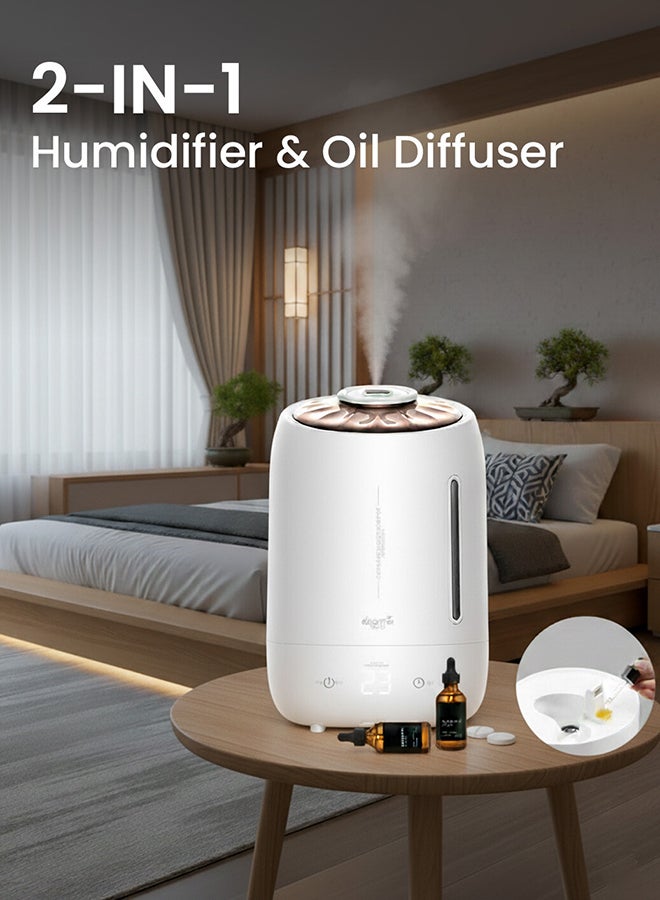 ديرما 5L Humidifier and Diffusers with Aroma Therapy, Cool Mist Air Humidifier for Baby Home, Baby Room, Office & Plant, Auto-Off, Quiet Operation, Touch Display and with 360° Rotation Nozzle F600 white - Image 2