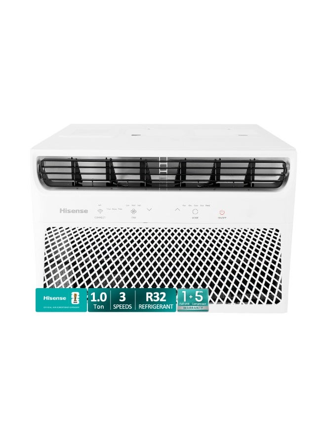 هايسنس مكيف هواء نافذة 1 طن، 12000 وحدة حرارية بريطانية ضاغط دوار مع غاز التبريد R32، اتجاه الهواء 4 اتجاهات سرعات المروحة، زعانف ذهبية، وضع النوم، تبريد سريع، حماية الضاغط 3 دقائق، متعدد الاستخدامات - Image 1