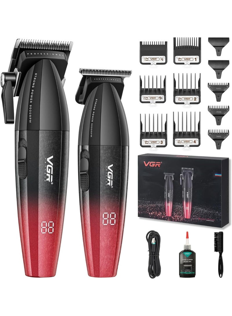 في جي آر VGR 640 Professional Men's Hair Clipper, Cordless Hair Clipper and Trimmer Set (Red) - Image 1
