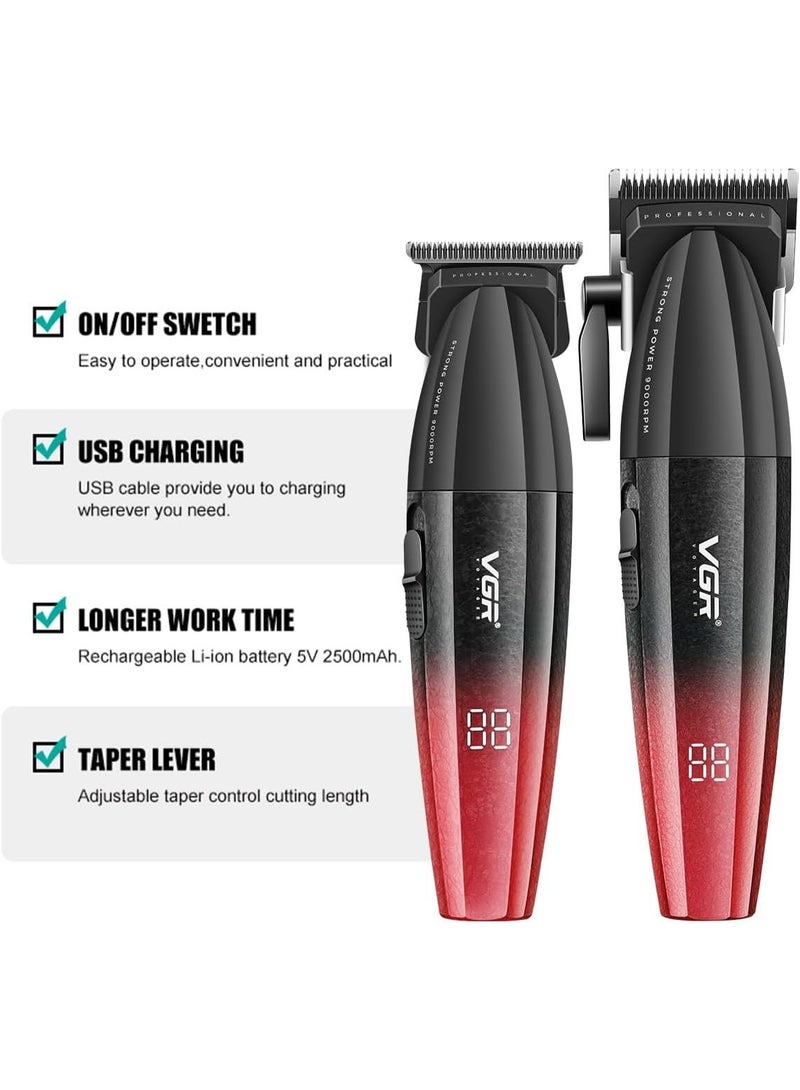 في جي آر VGR 640 Professional Men's Hair Clipper, Cordless Hair Clipper and Trimmer Set (Red) - Image 2