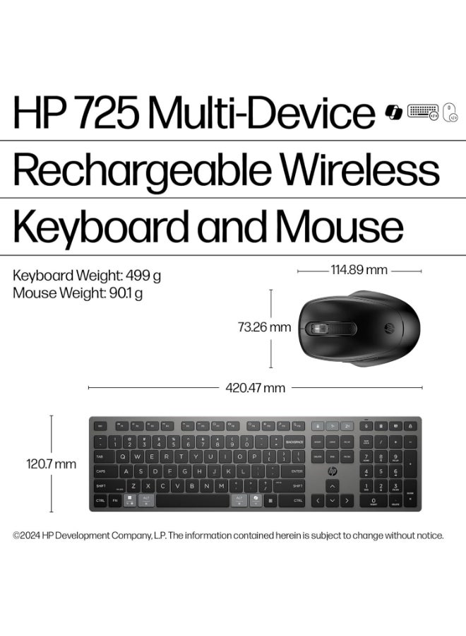 HP 725 Multi-Device Rechargeable Wireless Keyboard and Mouse Combo - 9T5B0UT | Black - Image 3