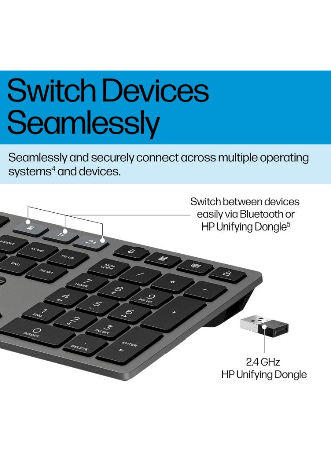 HP 725 Multi-Device Rechargeable Wireless Keyboard and Mouse Combo - 9T5B0UT | Black - Image 4