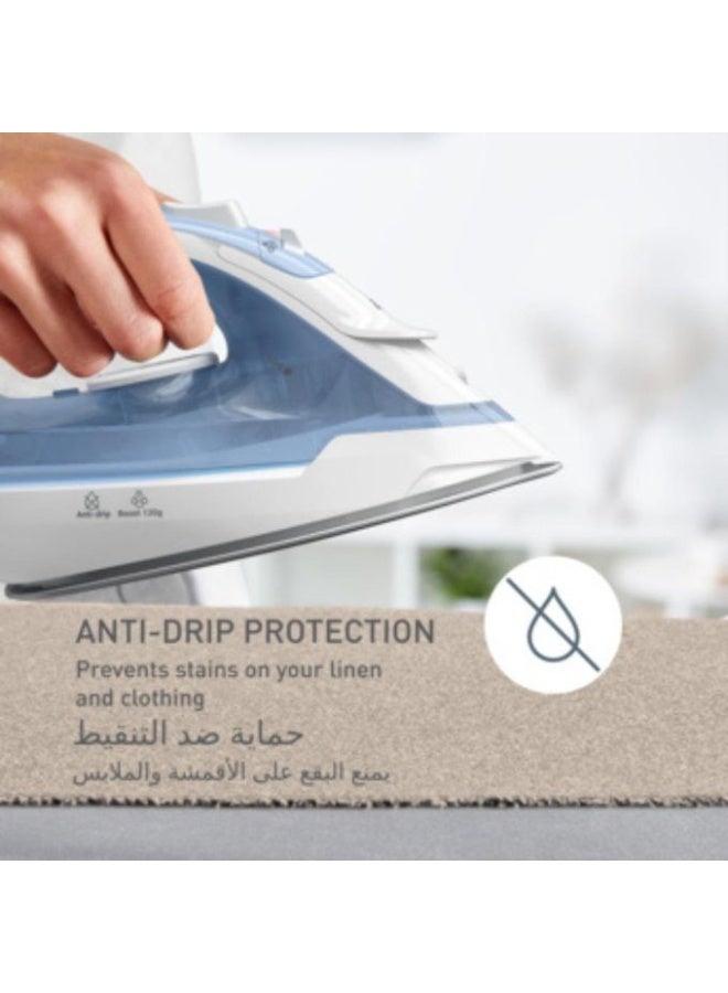 تيفال Steam Iron FV2C41E2 2000W Fast Heating Non-Stick Soleplate Adjustable Steam – Blue 1 ml 2000 W FV2C41E2 Blue - Image 2