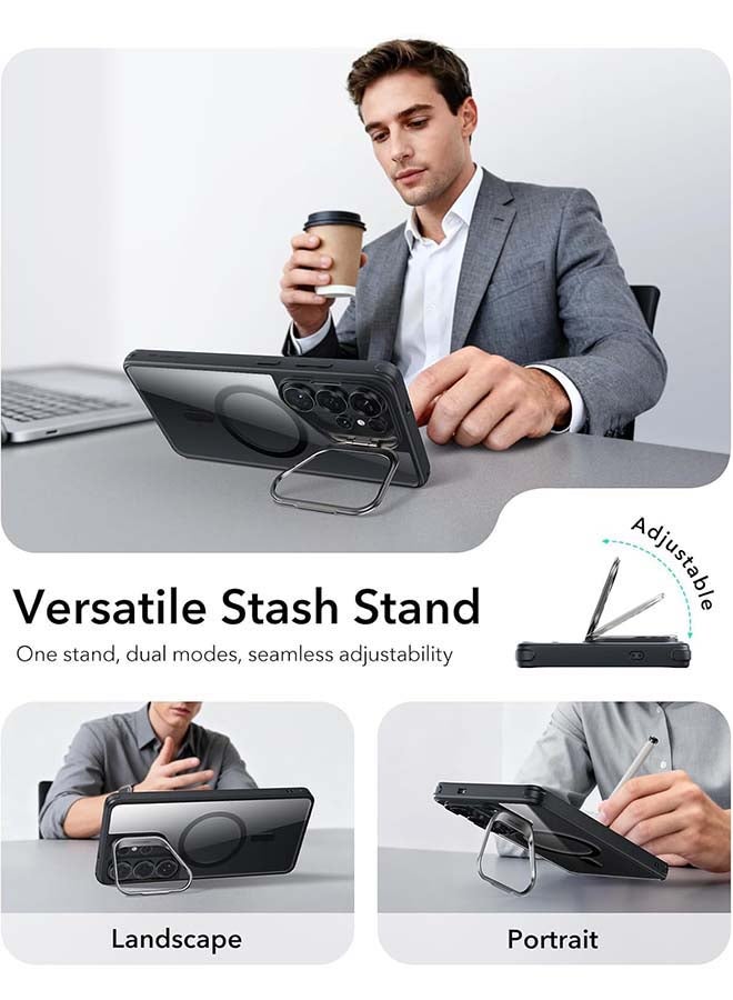 ESR S26 Ultra - HaloLock Classic Hybrid Stash Stand Case – MagSafe Compatible, Shockproof Drop Protection Cover - Clear Black - Image 5