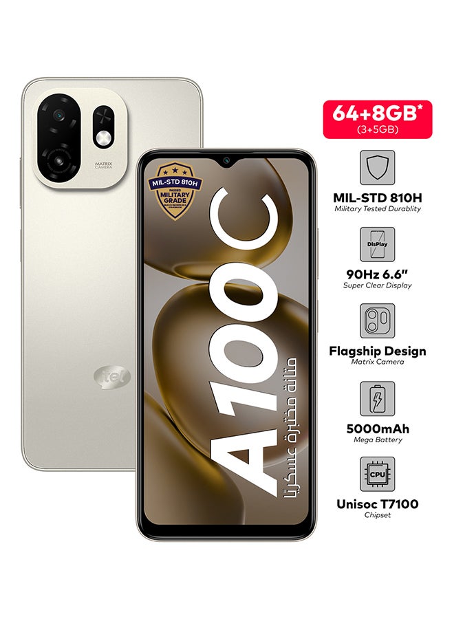 ITEL A100c  Titanium Gold 3+5GB RAM 64GB 4G - Middle East Version - Image 1