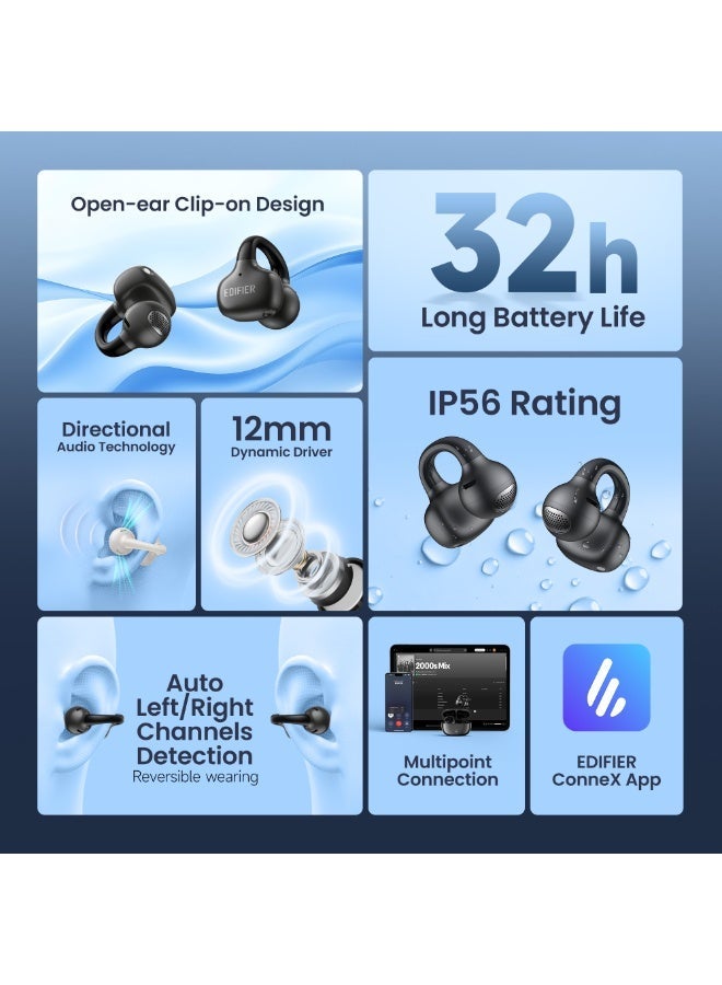 اديفير سماعات أذن لاسلكية حقيقية Comfo Q مفتوحة، بلوتوث 5.4، 32 ساعة وقت تشغيل، مقاومة للماء IP56، سوداء - Image 2