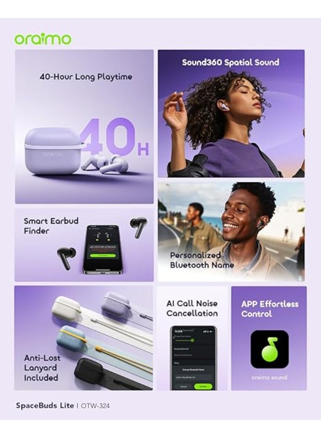 أورايمو OTW-324 SpaceBuds Lite True Wireless Earbuds with Sound360 Spatial Audio and 40-Hour Playtime Digital Lavender - Image 4