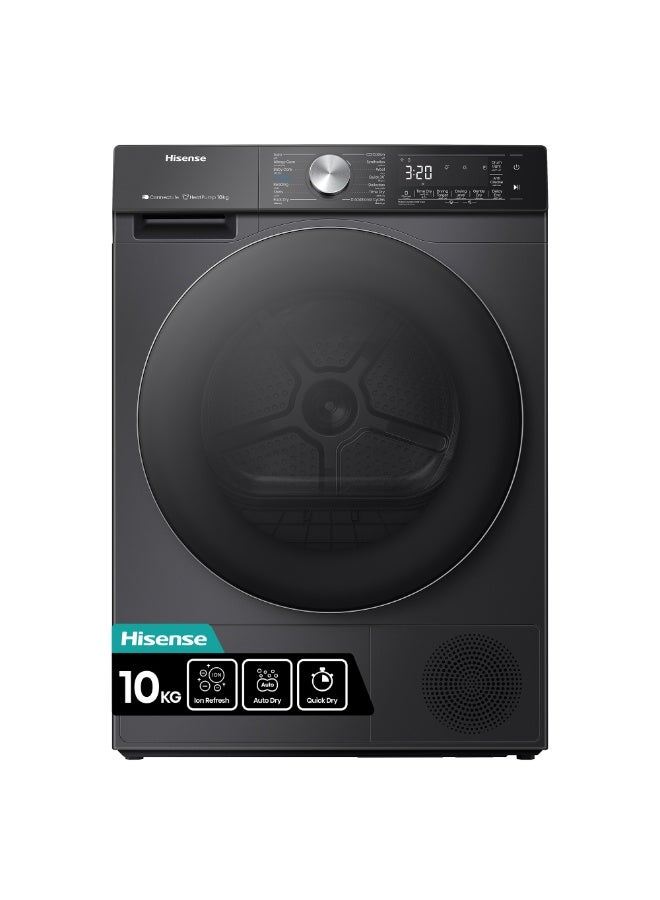 هايسنس Hisense 10 KG Front Load Smart Drying Machine, A+++ Premium Black, Wi-Fi, Anti-Wrinkle, Automatic Drying, Reversible Door, Extra Drying, Anti Crease​, Quick Dry 10 kg DH5S102BB Premium Black - Image 1
