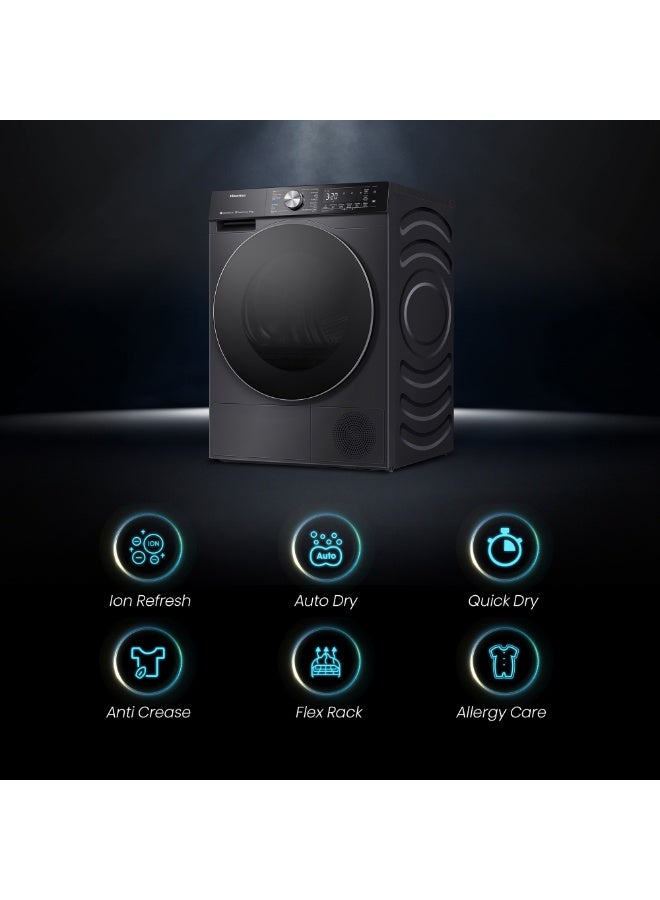 هايسنس Hisense 10 KG Front Load Smart Drying Machine, A+++ Premium Black, Wi-Fi, Anti-Wrinkle, Automatic Drying, Reversible Door, Extra Drying, Anti Crease​, Quick Dry 10 kg DH5S102BB Premium Black - Image 4