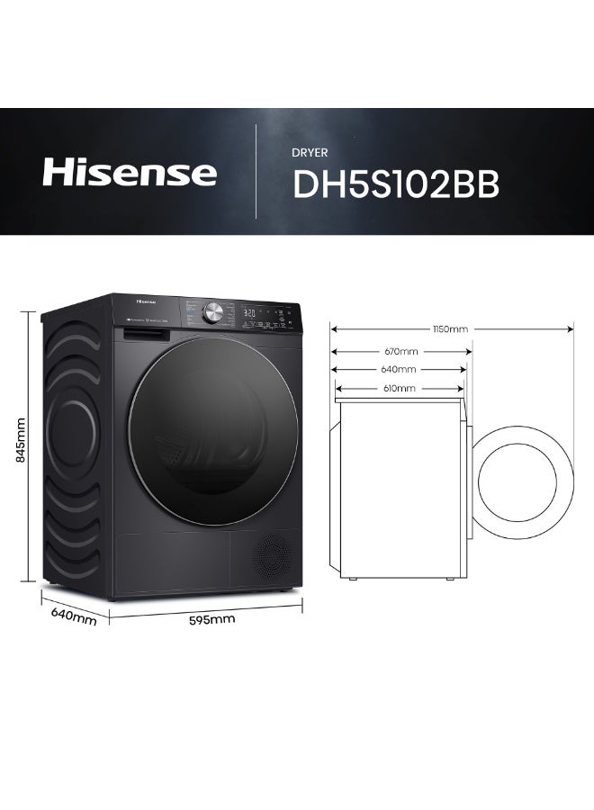هايسنس Hisense 10 KG Front Load Smart Drying Machine, A+++ Premium Black, Wi-Fi, Anti-Wrinkle, Automatic Drying, Reversible Door, Extra Drying, Anti Crease​, Quick Dry 10 kg DH5S102BB Premium Black - Image 5