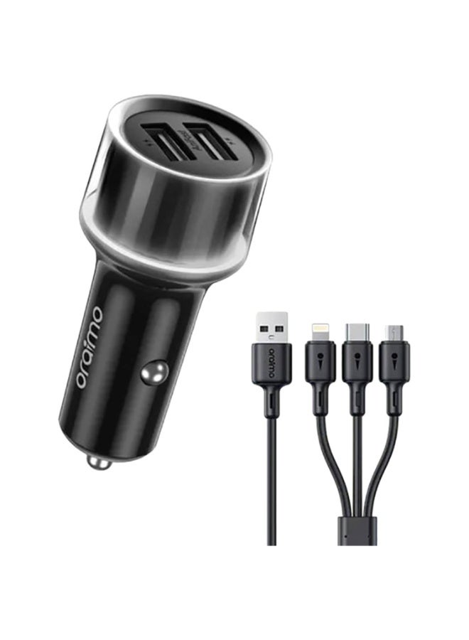 ORAIMO Dual Port Car Charger with 3in1 Cable Highway 15 Black - Image 1