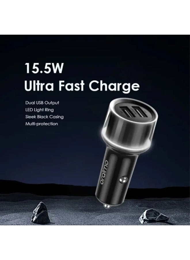 ORAIMO Dual Port Car Charger with 3in1 Cable Highway 15 Black - Image 2