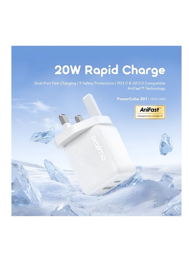 أورايمو ORAIMO 20W  Dual Port Charger with C to C 1m Cable - PowerCube 201 White - Image 2