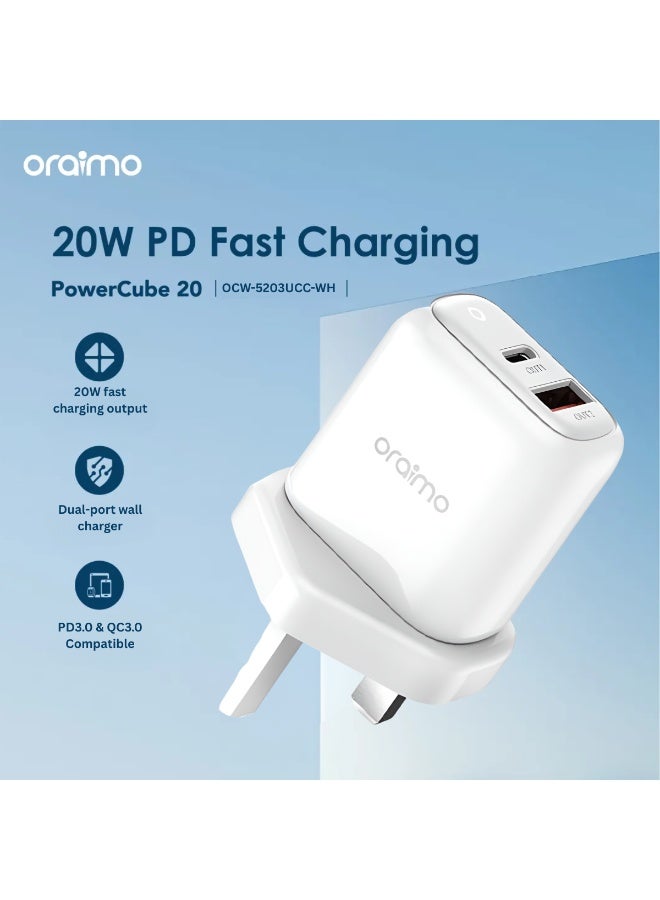 أورايمو ORAIMO 20W  Dual Port Charger with C to C 1m Cable - PowerCube 201 White - Image 3