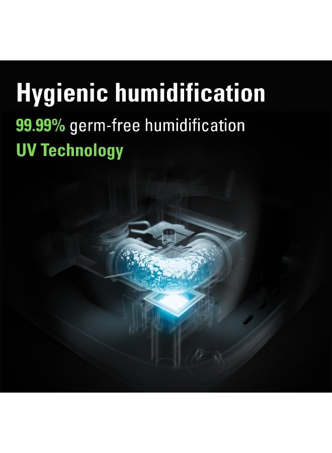Stadler Form Humidifier Oliver, Large Rooms up to 60 m² Quiet, Small, Powerful, Room Humidifier, 6 Levels, Auto Mode LEDs Switchable Integrated UV lamp, Germ-free Mist, Black O-015 Black - Image 2