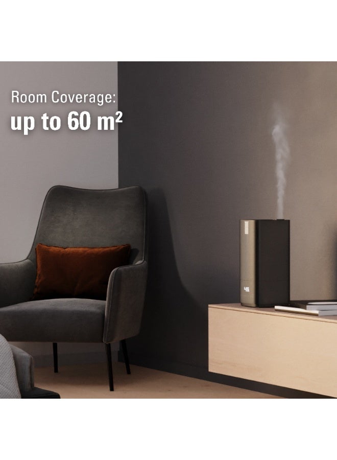 Stadler Form Humidifier Oliver, Large Rooms up to 60 m² Quiet, Small, Powerful, Room Humidifier, 6 Levels, Auto Mode LEDs Switchable Integrated UV lamp, Germ-free Mist, Black O-015 Black - Image 4