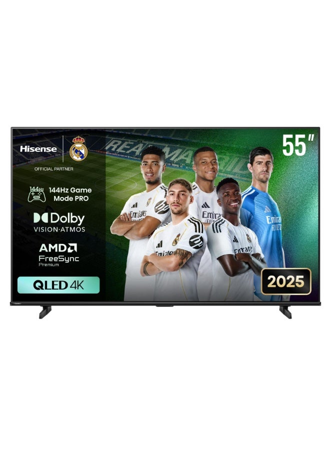 هايسنس تلفاز ذكي QLED 4K من هايسنس بحجم 55 بوصة، 144 هرتز VRR، صورة بالذكاء الاصطناعي، دولبي أتموس، تحكم صوتي - Image 1
