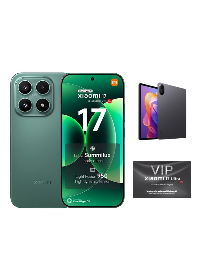 شاومي 17 أخضر ثنائي الشريحة 5G 12GB RAM 512GB + Redmi Pad 2 - مع محول 3 دبابيس - النسخة العالمية - Image 1