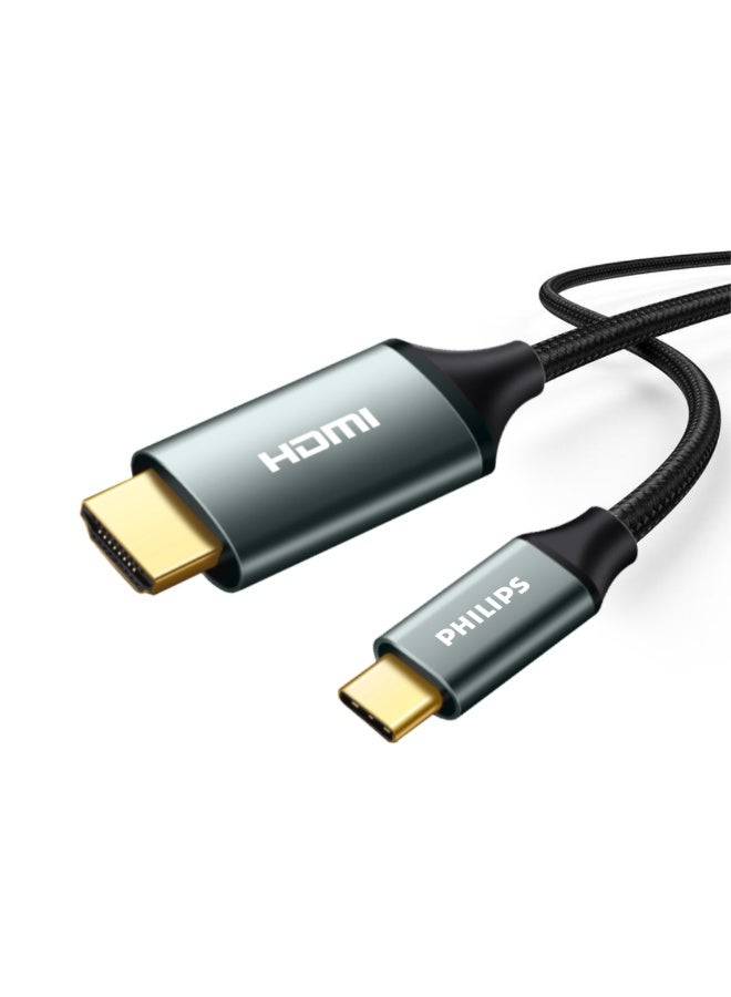 Philips USB-C to HDMI Cable 1.5m - 4K 30Hz Ultra HD, Braided High-Speed Compatible Adapter for MacBook, iPad Pro, Laptops black - Image 1