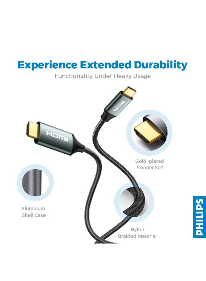 Philips USB-C to HDMI Cable 1.5m - 4K 30Hz Ultra HD, Braided High-Speed Compatible Adapter for MacBook, iPad Pro, Laptops black - Image 4