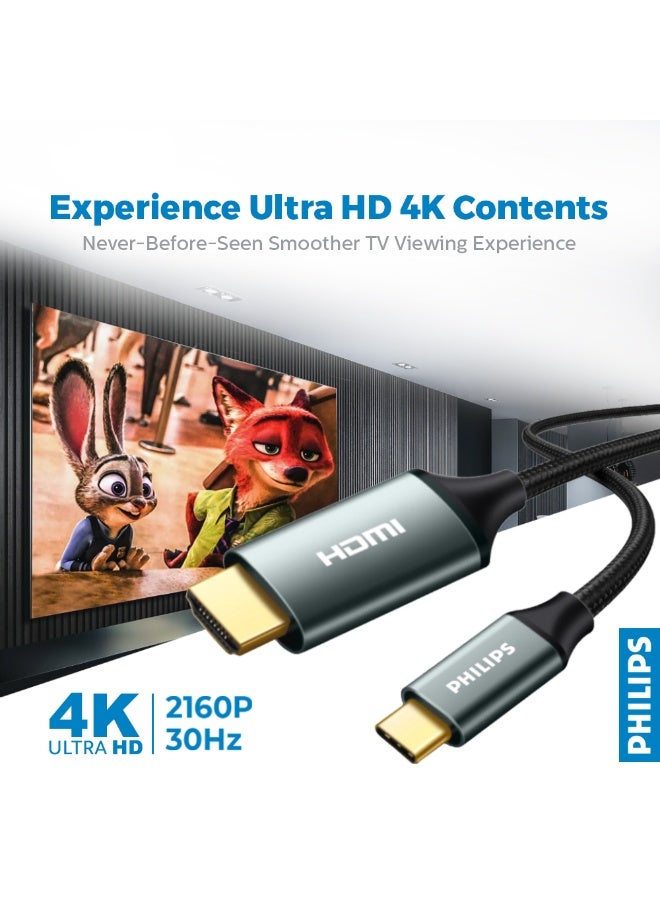 Philips USB-C to HDMI Cable 1.5m - 4K 30Hz Ultra HD, Braided High-Speed Compatible Adapter for MacBook, iPad Pro, Laptops black - Image 3