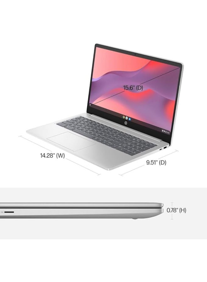 HP أحدث لابتوب Chromebook بشاشة 15.6 بوصة HD، مع معالج Intel N200، 8 جيجابايت RAM، 64 جيجابايت eMMC + 64 جيجابايت بطاقة، كاميرا ويب، واي فاي، اجتماع زوم، بلوتوث، USB-A&C، نظام تشغيل Chrome - JVQ MP، سعة تخزين مضاعفة - Image 5