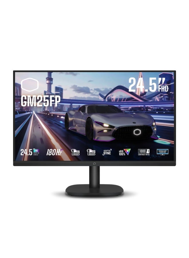Cooler Master GM25FP 24.5″ FHD IPS Gaming Monitor, 180Hz Refresh Rate, 1ms (GtG/MPRT), Adaptive Sync, 106% sRGB, 2× HDMI 2.0, 2× DisplayPort 1.4, Low Blue Light, Flicker-Free, Ultra-Slim Bezel | CMI-GM25FP-UK Black - Image 1