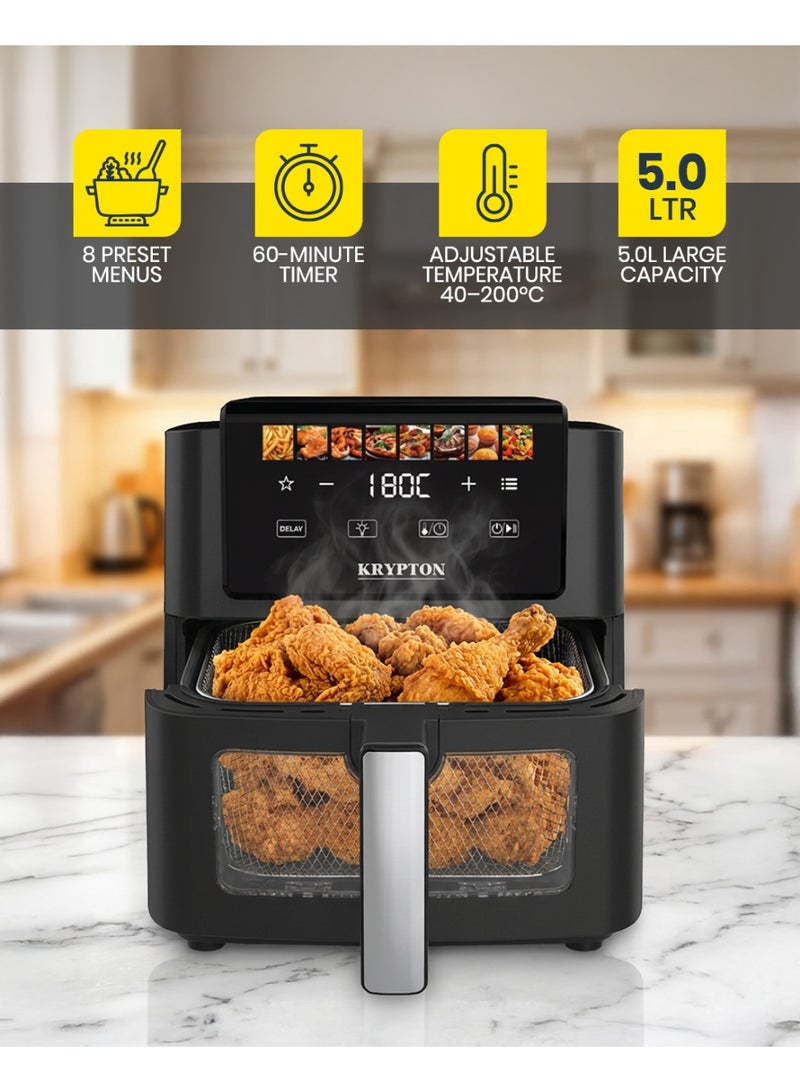 Krypton Digital Air Fryer with  Vortex Technology | Display With Touch Screen |8 Preset Cooking Modes| 60-Min Timer | Double Heating Air Fryer -5L , 1800W | KNAF6706 5 L 1800 W KNAF6706 black - Image 2