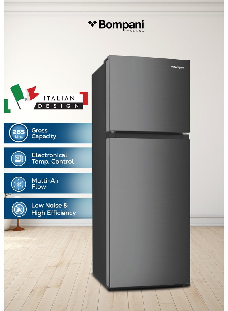 Bompani Double Door No-Frost Refrigerator 265L Gross / 188L Net Capacity, Electronic Temp Control, Multi Air Flow - (1 Year Warranty) BR265SS grey - Image 1