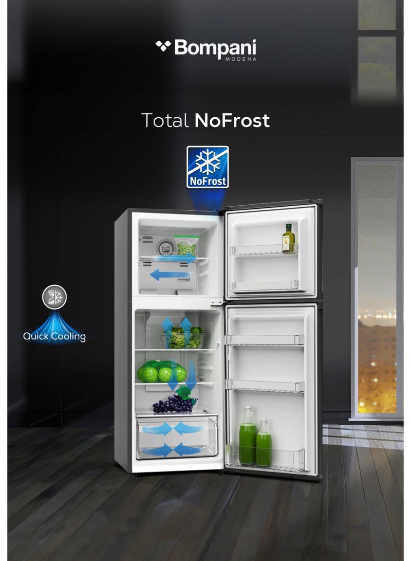 Bompani Double Door No-Frost Refrigerator 265L Gross / 188L Net Capacity, Electronic Temp Control, Multi Air Flow - (1 Year Warranty) BR265SS grey - Image 2
