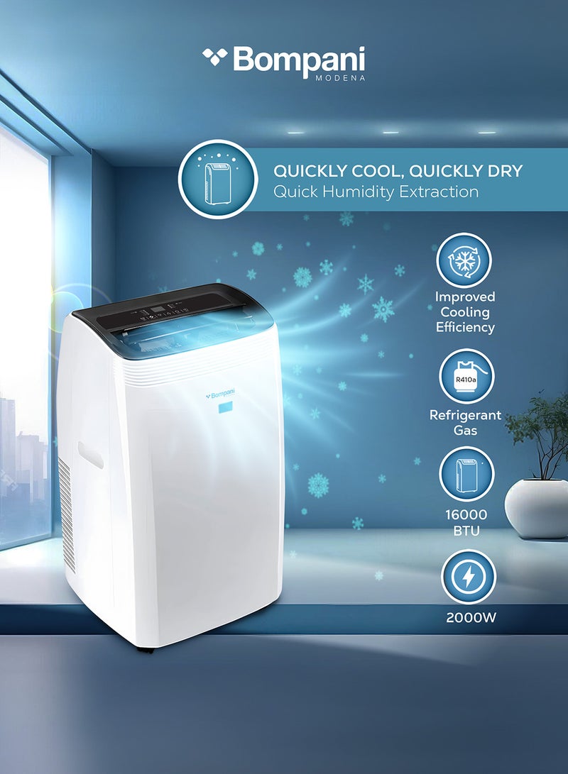 Bompani Portable Air Conditioner 16000 BTU 4-in-1 – Cooling, Heating, Dehumidifier & Fan, LED Display, 24H Timer, Auto Swing – (1 Year Warranty) 2000 W BO1600I white - Image 3