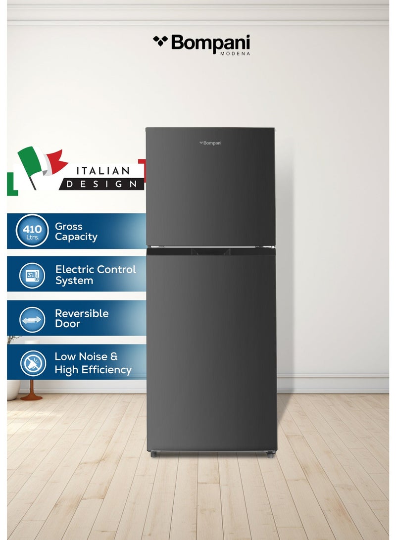Bompani Double Door No-Frost Refrigerator 410L Gross / 283L Net – Multi Airflow, Electronic Control, Reversible Door, Dark Inox – (1 Year Warranty) 300 W BR410 grey - Image 1