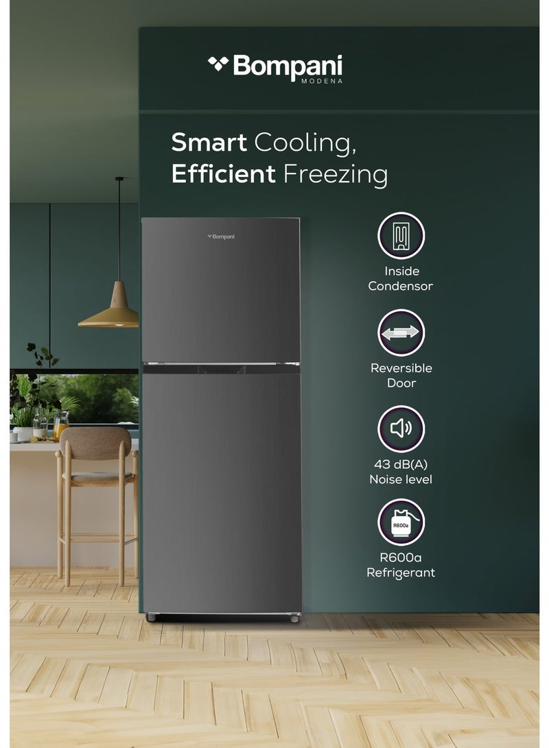Bompani Double Door No-Frost Refrigerator 410L Gross / 283L Net – Multi Airflow, Electronic Control, Reversible Door, Dark Inox – (1 Year Warranty) 300 W BR410 grey - Image 4
