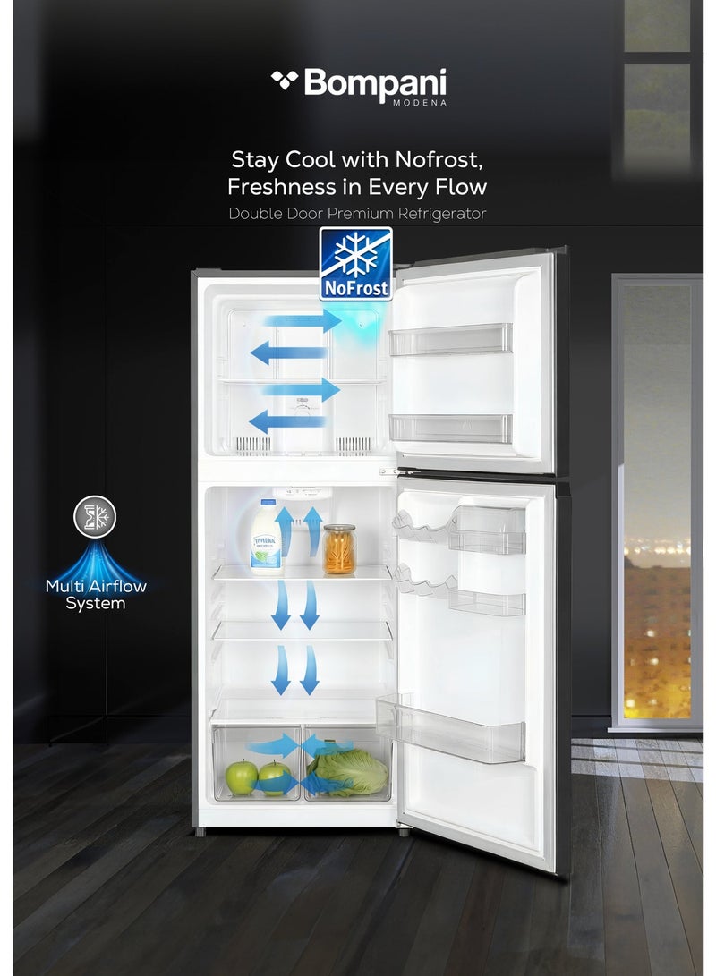 Bompani Double Door No-Frost Refrigerator 410L Gross / 283L Net – Multi Airflow, Electronic Control, Reversible Door, Dark Inox – (1 Year Warranty) 300 W BR410 grey - Image 2