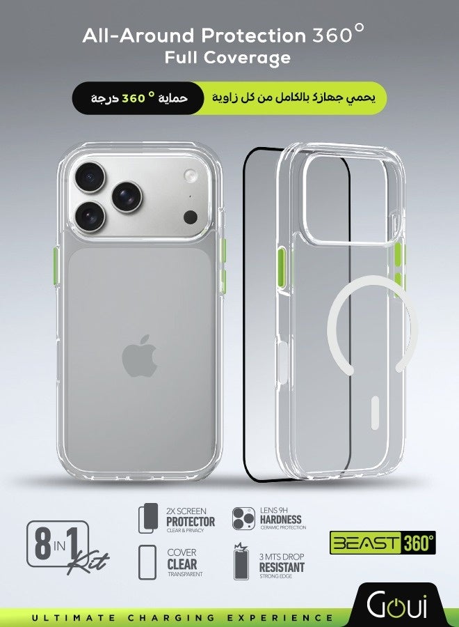 Goui iPhone 17 Pro Max Protection Kit 8-in-1 – MagSafe Full Protection Package with an Anti-Yellowing iPhone 17 Pro Max Cover, Two Screen Protectors (Clear + Privacy), and a Ceramic Camera Lens Protector. Compatible with MagSafe Charging, Providing 360-Degree Protection for Your Apple iPhone 17 Pro Max, Shockproof, and Long-Lasting Quality. Transparent - Image 1