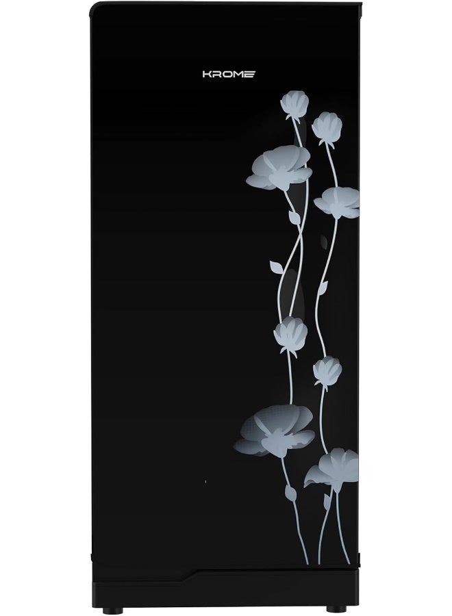 كروم ثلاجة كروما 220 لتر بباب واحد، سعة صافية 165 لتر، درج خضار، رفوف زجاجية، إضاءة داخلية LED، تحكم ميكانيكي في درجة الحرارة، ضمان لمدة سنة، تشطيب زجاجي أسود فاخر - KR-RFD220GG - Image 1