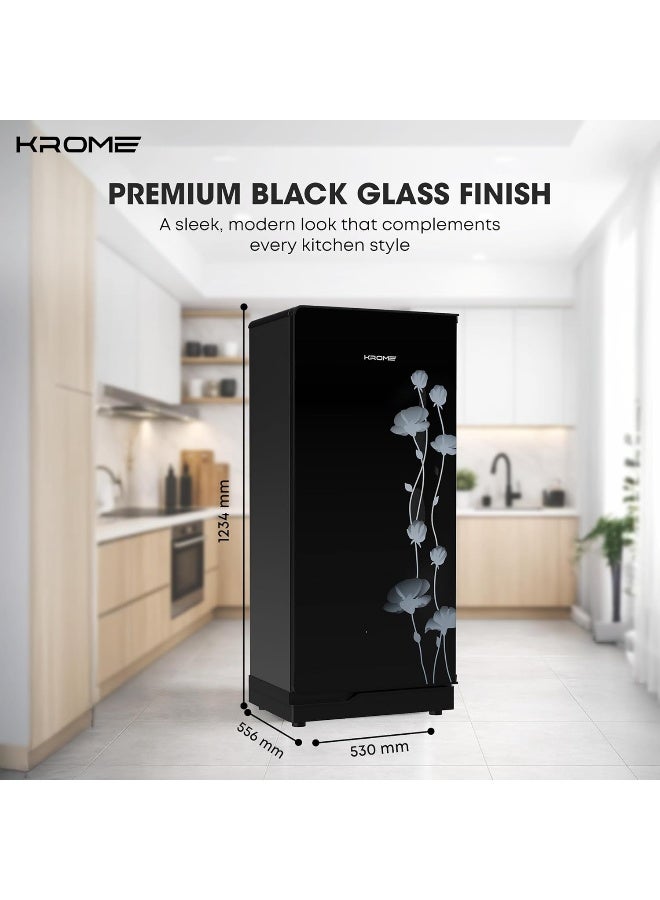 كروم ثلاجة كروما 220 لتر بباب واحد، سعة صافية 165 لتر، درج خضار، رفوف زجاجية، إضاءة داخلية LED، تحكم ميكانيكي في درجة الحرارة، ضمان لمدة سنة، تشطيب زجاجي أسود فاخر - KR-RFD220GG - Image 2