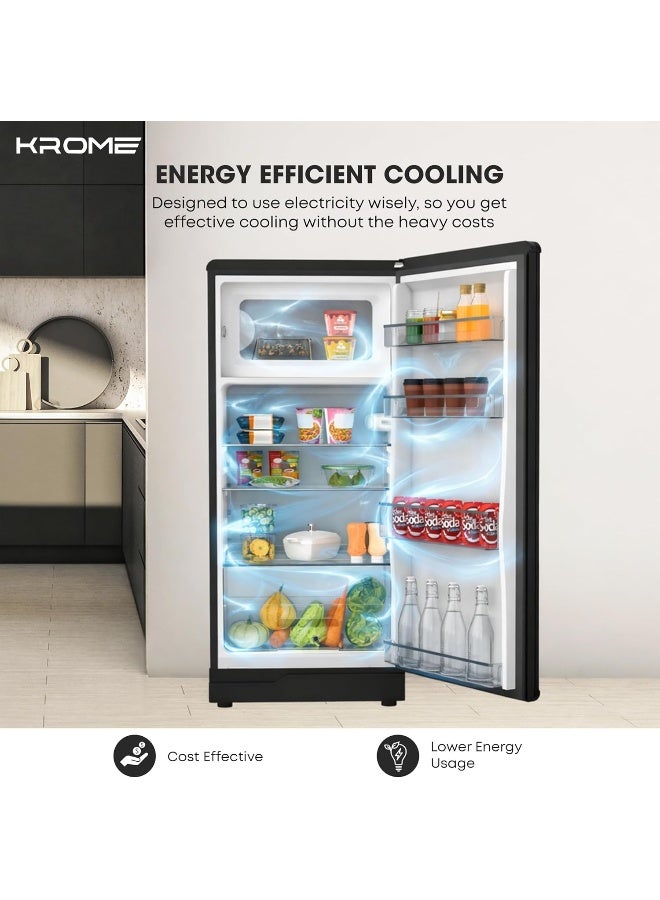كروم ثلاجة كروما 220 لتر بباب واحد، سعة صافية 165 لتر، درج خضار، رفوف زجاجية، إضاءة داخلية LED، تحكم ميكانيكي في درجة الحرارة، ضمان لمدة سنة، تشطيب زجاجي أسود فاخر - KR-RFD220GG - Image 5