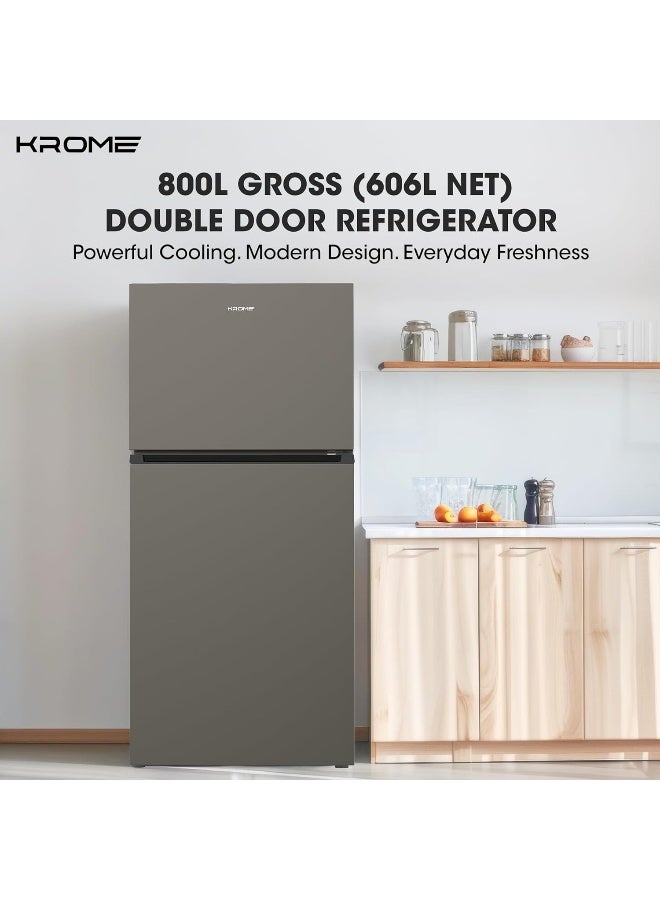 كروم ثلاجة كروما 800 لتر ذات بابين 606 لتر صافي مع ضاغط عاكس | بدون تجمد كلي | نظام تبريد بتدفق هواء 360° | تجميد فائق | كفاءة في استهلاك الطاقة، فضي داكن | KR-REF800TI - Image 3