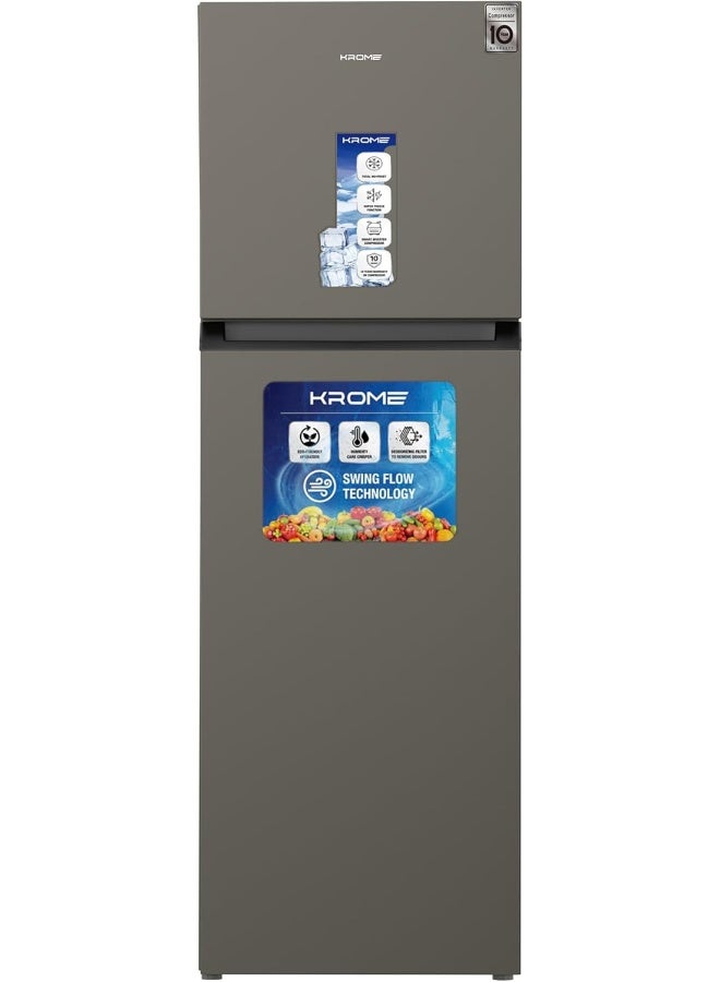 كروم ثلاجة مزدوجة الباب 370 لتر 286 لتر صافي | ضاغط ذكي عاكس | تبريد بتدفق هواء 360° | تقنية عدم تجمد كلي | وظيفة تجميد فائق | كفاءة في استهلاك الطاقة - Image 1