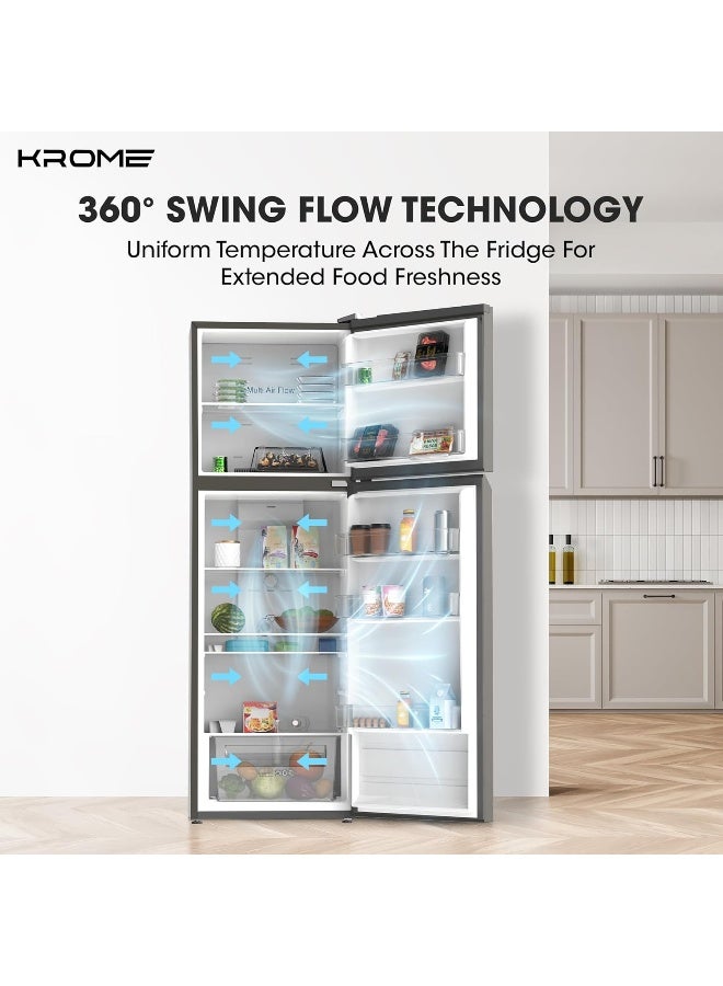 كروم ثلاجة مزدوجة الباب 370 لتر 286 لتر صافي | ضاغط ذكي عاكس | تبريد بتدفق هواء 360° | تقنية عدم تجمد كلي | وظيفة تجميد فائق | كفاءة في استهلاك الطاقة - Image 4