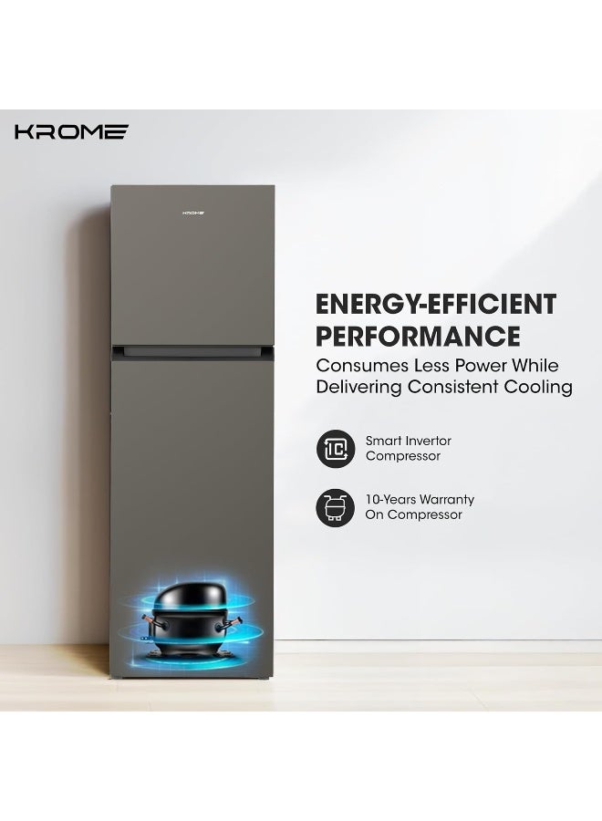 كروم ثلاجة مزدوجة الباب 370 لتر 286 لتر صافي | ضاغط ذكي عاكس | تبريد بتدفق هواء 360° | تقنية عدم تجمد كلي | وظيفة تجميد فائق | كفاءة في استهلاك الطاقة - Image 5