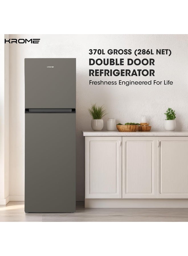 كروم ثلاجة مزدوجة الباب 370 لتر 286 لتر صافي | ضاغط ذكي عاكس | تبريد بتدفق هواء 360° | تقنية عدم تجمد كلي | وظيفة تجميد فائق | كفاءة في استهلاك الطاقة - Image 3